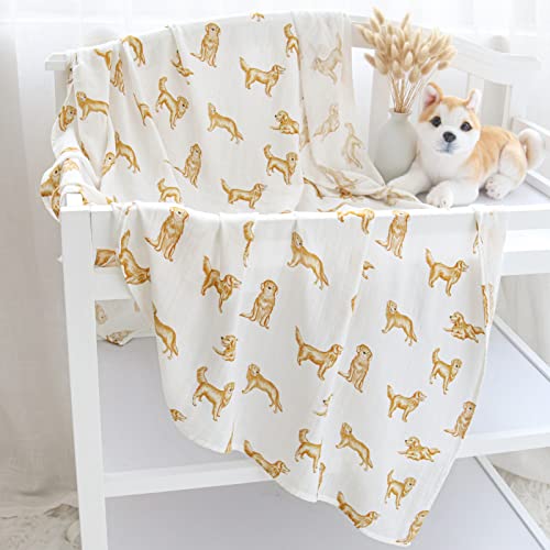 Image of LifeTree Muslin Swaddle Blankets, 70% Viscose from Bamboo and 30% Cotton Baby Swaddle Blankets Unisex Swaddling Blanket for Newborn, Soft Large 47 inch x 47 inch, Golden Retriever Baby Blanket