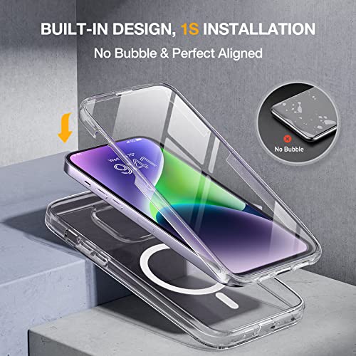 Image of Miracase Magnetic for iPhone 14 Case 6.1'', [Bubble Free] Full-Body Bumper Phone case with Built-in Full Glass Screen &Lens Protector,No Gap,Compatible with MagSafe,Drop Proof 14 Cover,Clear