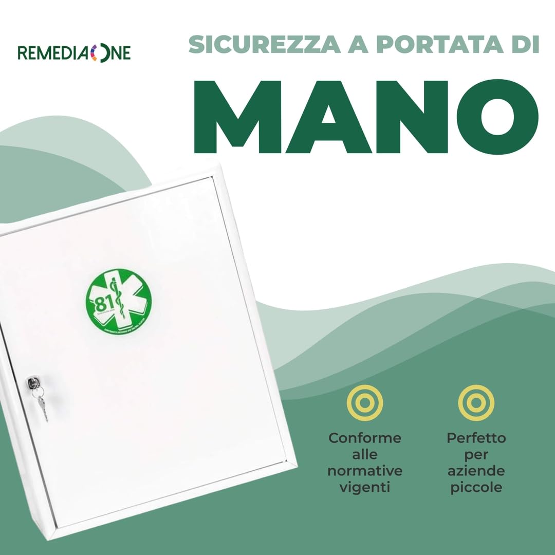 REMEDIA ONE - Cassetta Pronto Soccorso Aziende piu 3 Dipendenti - Kit Pronto Soccorso - Conforme D.M.388 e D.L.81 - Armadietto Completo