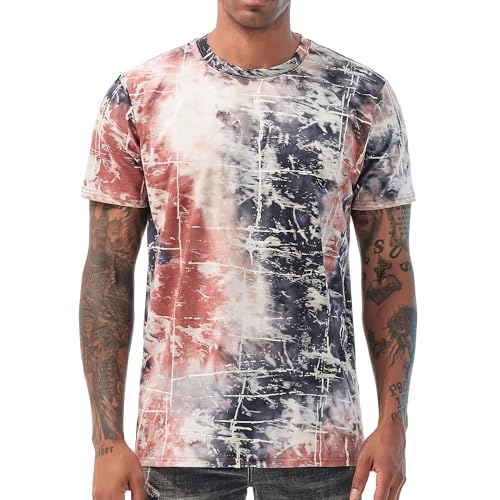USALL Herren Sommer DruckT-Shirt 95% Baumwolle Casual Atmungsaktives Männer T-Shirt Kurzarm(05 Red L)
