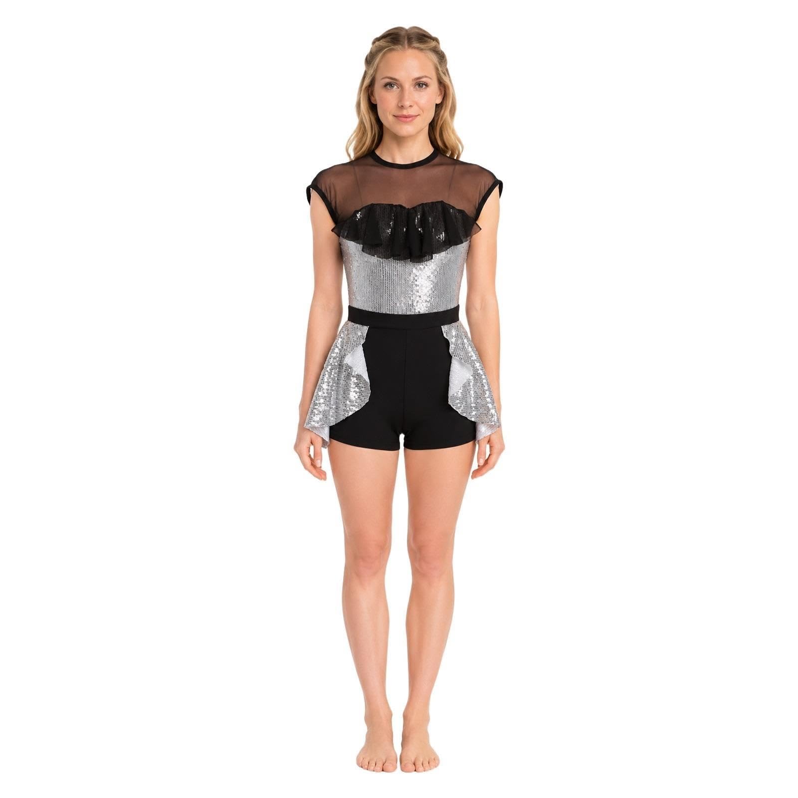 Costume danza contemporanea con paillettes, volant e shorts