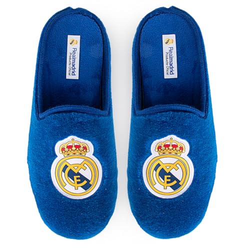 MARPEN SLIPPERS Zapatillas de casa Real Madrid CF Oficiales Temporada 24/25 para Hombre o Mujer, Suela Caucho Diseño Fútbol, Azul, Talla 39