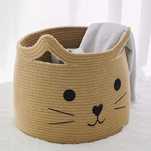 Image of ☆LBY ute Cotton Basket, Handcrafted Woven Storage Planter Basket for Home Decor, Multi-Purpose Bag with Handle for Living Room Bathroom Laundry & Toys cat shape10 x 8 inch