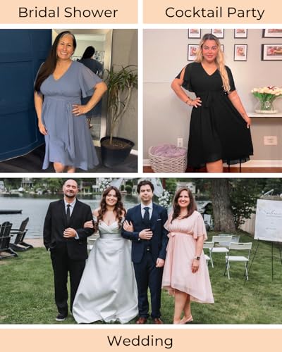 Plus Size Dresses Wedding Guest - Formal Cocktail Chiffon V Neck Short Sleeve High Low Dress Curvy Women4