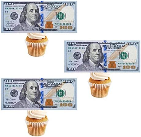 30Pcs Edible New 100 Dollar Bill Image Cake Decorations, Regular Size Precut Fake Money Cake Toppers Made of Wafer Paper