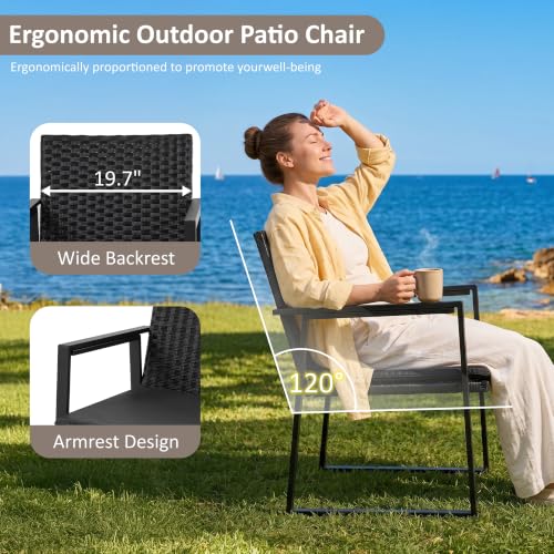 Image of Shintenchi 3 Pieces Wicker Patio Bistro Sets, Rattan Patio Conversation Set with Coffee Table, Outdoor Wicker Furniture Set for Lawn, Garden, Balcony (Black)