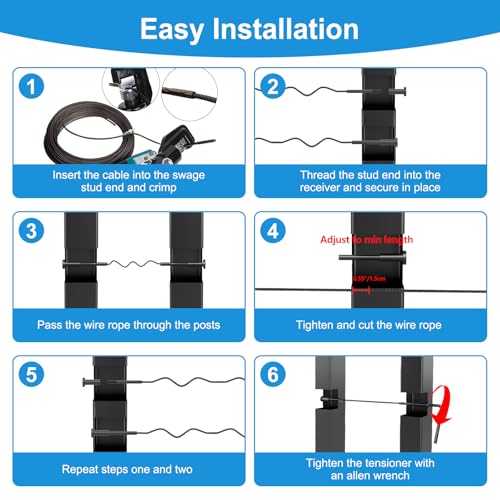 Image of 20Pack 1 /8 inch Black Invisible Cable Railing Kit, T316 Stainless Steel Invisible Receiver and Swage Stud End for Cable Railing, Swage Tensioner for Wood&Metal Cable Post, Wire Railing Kit, RG60
