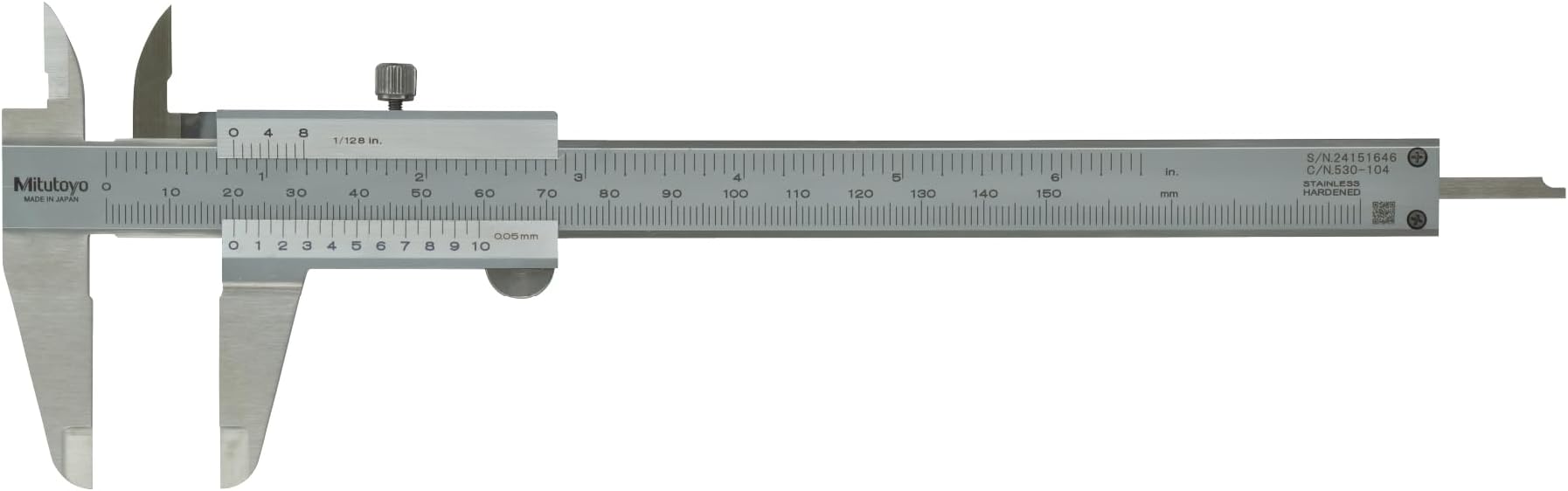 MIT530-104 Vernier Caliper, 0mm-150mm/0"-6" Range | 0,05 mm / 1/128 in, inch/metric, mechanical reading