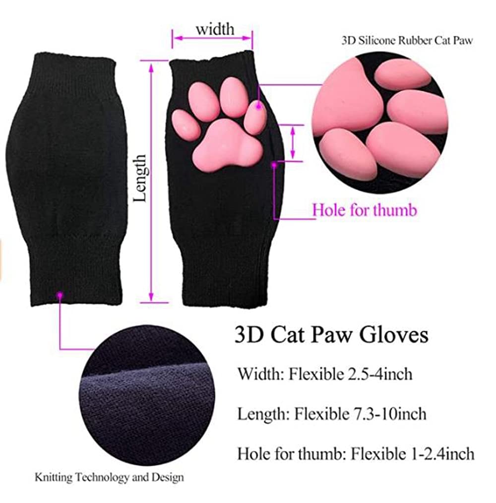 HOMEGYMFREE Cute Cat Paw Mittens Gloves, Kawaii Cat Cosplay Kawaii Soft 3D Toes Beans Fingerless Cat Claw Paws Pad Sleeve