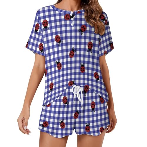 Ensemble de pyjama pour femme manches courtes pourpre ensemble de nuit motif coccinelle d'été