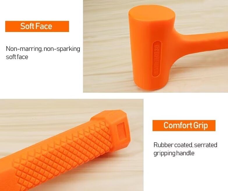 1 maillet de 0,2 à 1,8 kg en caoutchouc souple orange pour marteau Unicast en caoutchouc inélastique de montage marteau outils à main