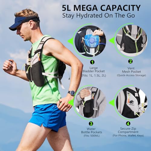 RISEMART Laufweste für Damen und Herren,Trinkrucksack Laufweste, Laufen Verstellbare Brustgurte Ultraleicht Laufrucksack für Marathon, Joggen, Radfahren, Camping, Wandern
