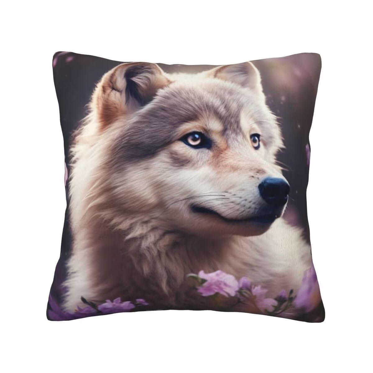 Housse de coussin loup 45x45 cm velours carré pour taie d'oreiller décoration maison salon chambre