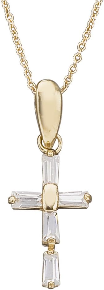14k Gold Fancy CZ Girls Cross Necklace