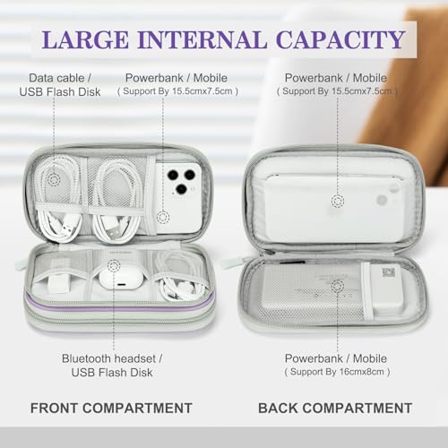 Image of FYY Electronic Organizer, Travel Cable Organizer Bag Pouch Electronic Accessories Carry Case Portable Waterproof Double Layers All-in-One Storage Bag for Cable, Cord, Charger, Phone,-Light Purple