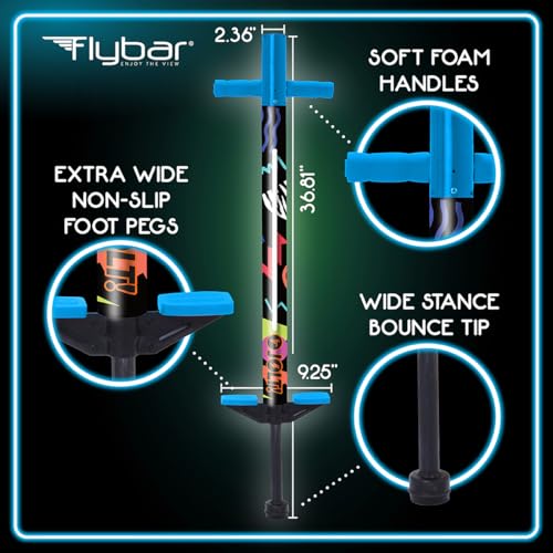 Image of Flybar Jolt Pogo Stick for Kids, Perfect for Beginners w /Foam-Covered Metal Frame, Handles & Padding, Non-Slip Foot Pads, Wide Tip, Outdoor Active Play Toy for Boys & Girls, Ages 6+, Retro Rocket LED