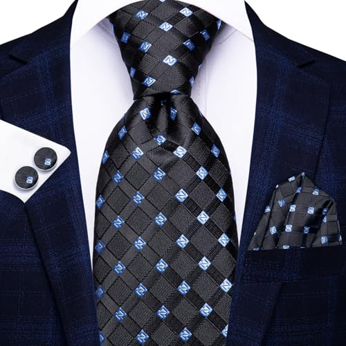 Image of Hi-Tie Men 63inches Tie Set Extra Long Necktie Paisley Tie Pocket Suqare Cufflinks Big and Tall Men Tie
