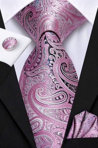 Image of Dubulle Mens Tie Set Solid Paisley Silk Striped Necktie for Men with Cufflinks Tie and Pocket Square