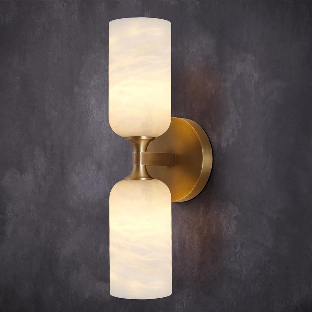 KXKLGWHN Medieval Industrial Style Up and Down Lighting Fixtures, Natural Alabaster Wall Lamp, Hard Wiring Connection Interior Wall Sconce, Staircase Dressing Table Bedroom Decorative Wall Light