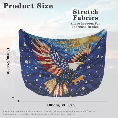 Image of USA Flag Eagle Front Hood Covers for Cars Starry Sky Car Hood Cover Patriotic Car Hood Cover Wrap Auto Decor Adjustable Automotive Hood Covers for Cars Sedan Accessory, 4th of July
