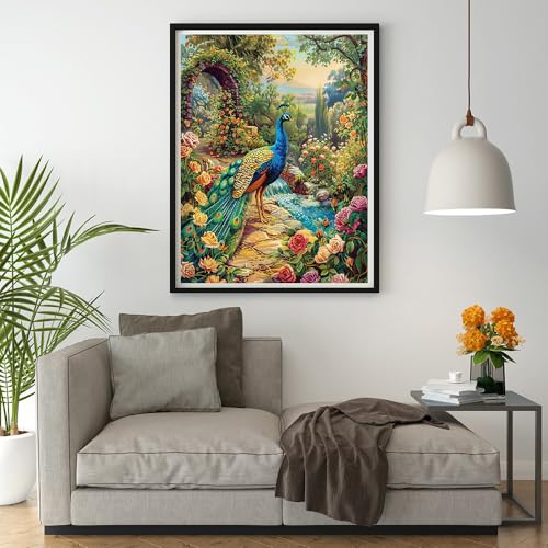 Image of Moohue Art Crafts 14ct Counted Cross Stitch Patterns Kits Animal Peacock Garden Printed Stamped Cross Stitch Kits for Adults Needlepoint Kits (Animal Peacock Garden)