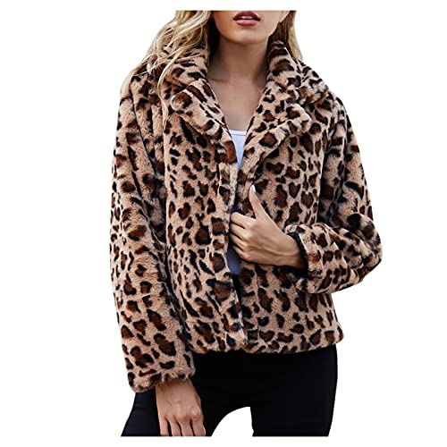Micozy Womens Fleece Button Jackets Women's Winter Long Sleeve Leopard Coat Padded Thicken Fleece Lapel Overcoat (Yellow, L) #TOP6