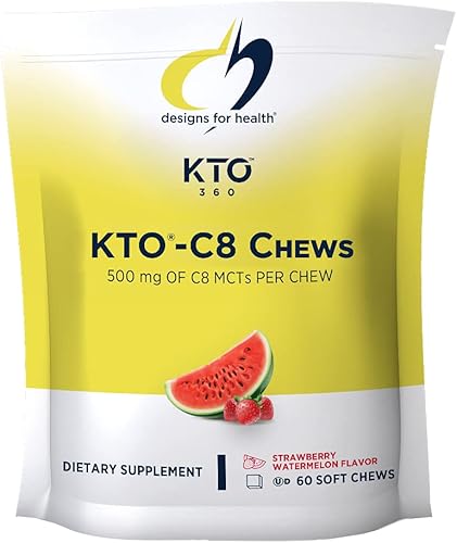 designs for health KTO-C8 MCT - Masticables de aceite - 500 mg de ácido caprílico MCT - C8 puro - Dieta keto - Promueve un metabolismo, enfoque y
