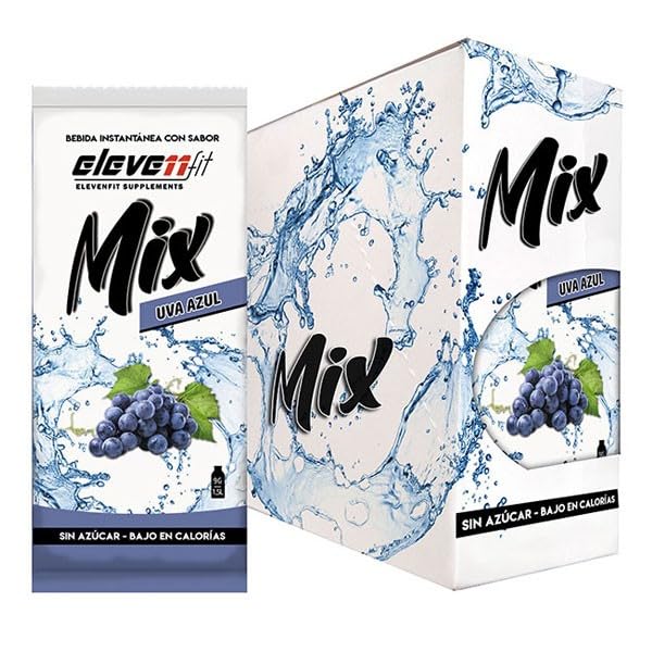 Eleven Fit Mix Instantáneo Sabor Uva Azul | Prepara 1.5L de Bebida Saludable, Sin Azúcar y Baja en Calorías | Ideal para Mezclar con Agua y Mejorar tu Dieta | Caja de 24 Sobres