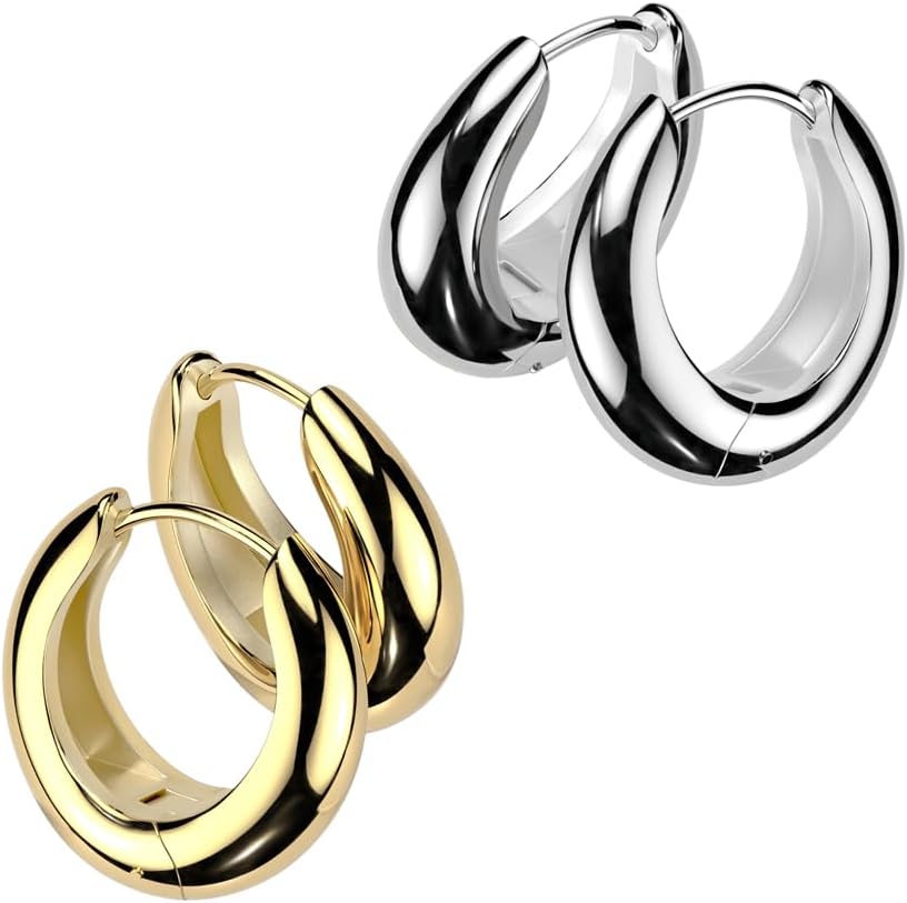 316L Stainless Steel Tapered Huggie Hoop Earrings, Sold as a Pair (Gold Tone) - Image 6