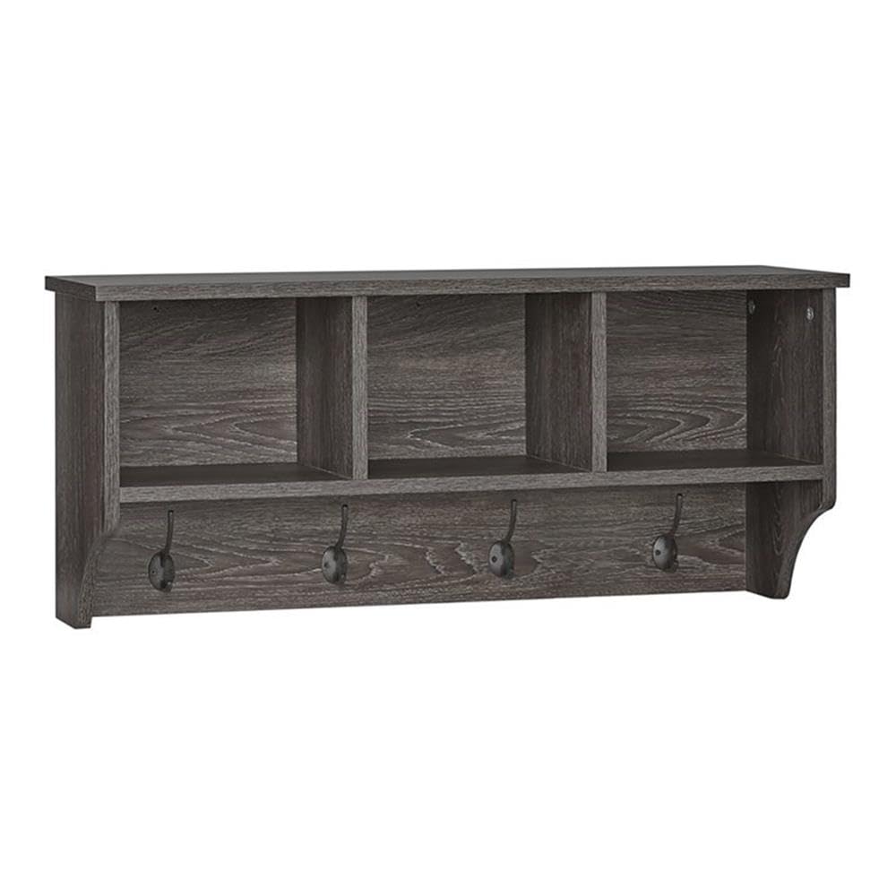 RiverRidge Home Woodbury Collection Cubbies and Hooks Wall Shelf, Dark Weathered Woodgrain