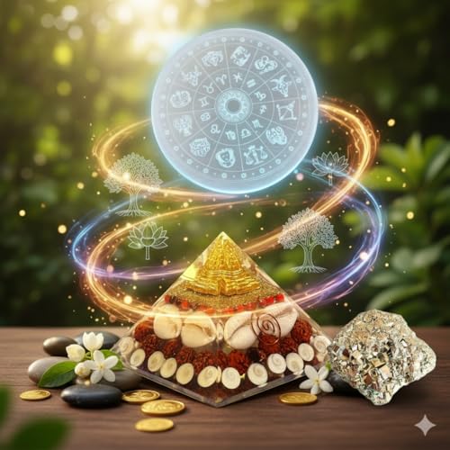 Image of inchOriginal Pyrite Stone with Natural Selenite Charging Plate and Shree Yantra Pyramid | Lab Certified Crystal Set for Wealth, Business Luck, Reiki Healing & Vastu Energy inch (SEL)