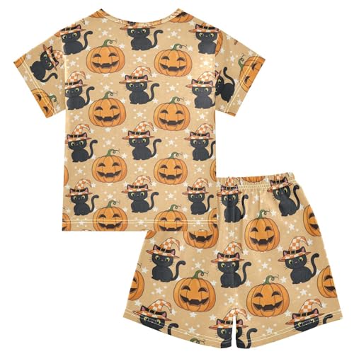 Pajama Short Sets Halloween Cats Pumpkins Soft Cotton Summer Sleepwear 2 Piece PJS Size 5-14T2