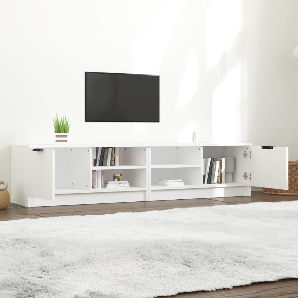 Zestaw 2 szafek TV, białe, 80 x 35 x 36,5 cm, materiał drewnopochodny, konsola medialna do salonu, sypialni, centrum rozrywki, stabilny blat stołu, eleganckie wzornictwo