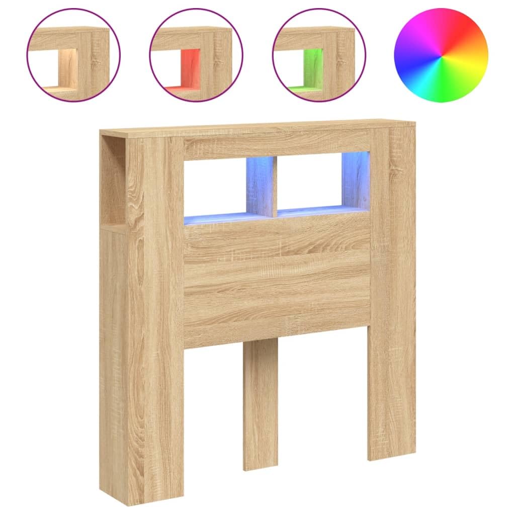 Refined Cabecero con LED Cabecera con Almacenaje Cabezal de Cama Cabecero para Dormitorio Madera ingeniería Roble Sonoma 100x18,5x103,5 cm