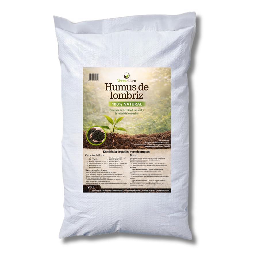 Humus de lombriz 20L Vermiduero. Abono orgánico 100% natural y ecológico. Renueva la tierra y cuida tus plantas.