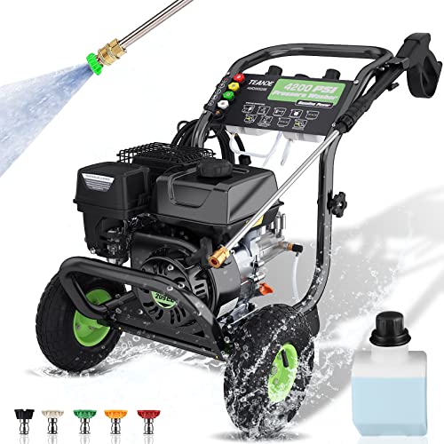 TEANDE 3200PSI Gas Pressure Washer, 2.6GPM Commercial Power Washer Gas Powered, 209cc 7.0 HP Engine, Includes Two 0.7 Soap Tank,5 QC Nozzles, 20’ Hose(Black)