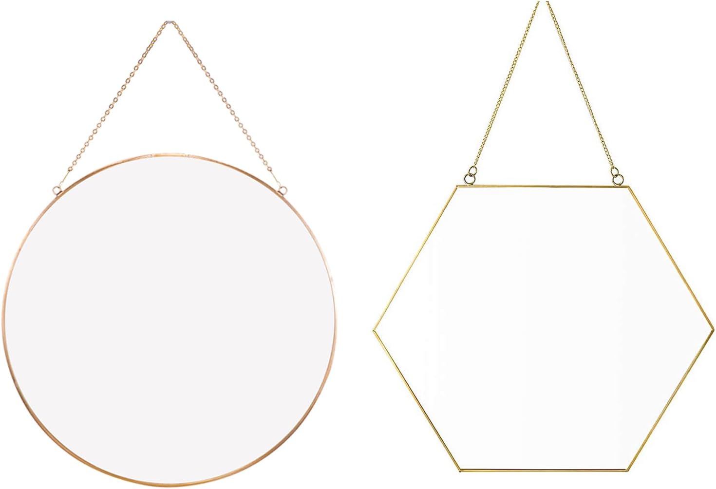 Dahey 2 Pcs Wall Hanging Mirror Decor Gold Round Mirror with Hanging Chain for Home Bathroom Bedroom Living Room