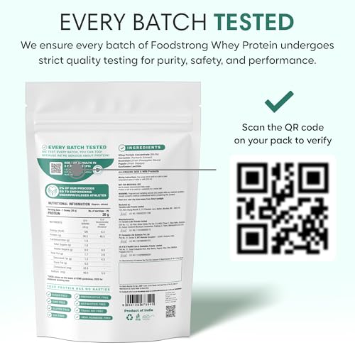 Image of Foodstrong Whey Protein Powder (Concentrate + Isolate), 100% Hormone Free Grass-Fed Whey, 26G Protein & 6.6G BCAA, Unflavoured (Raw), With Turmeric & Digestive Enzymes, 1KG (Pack of 2)