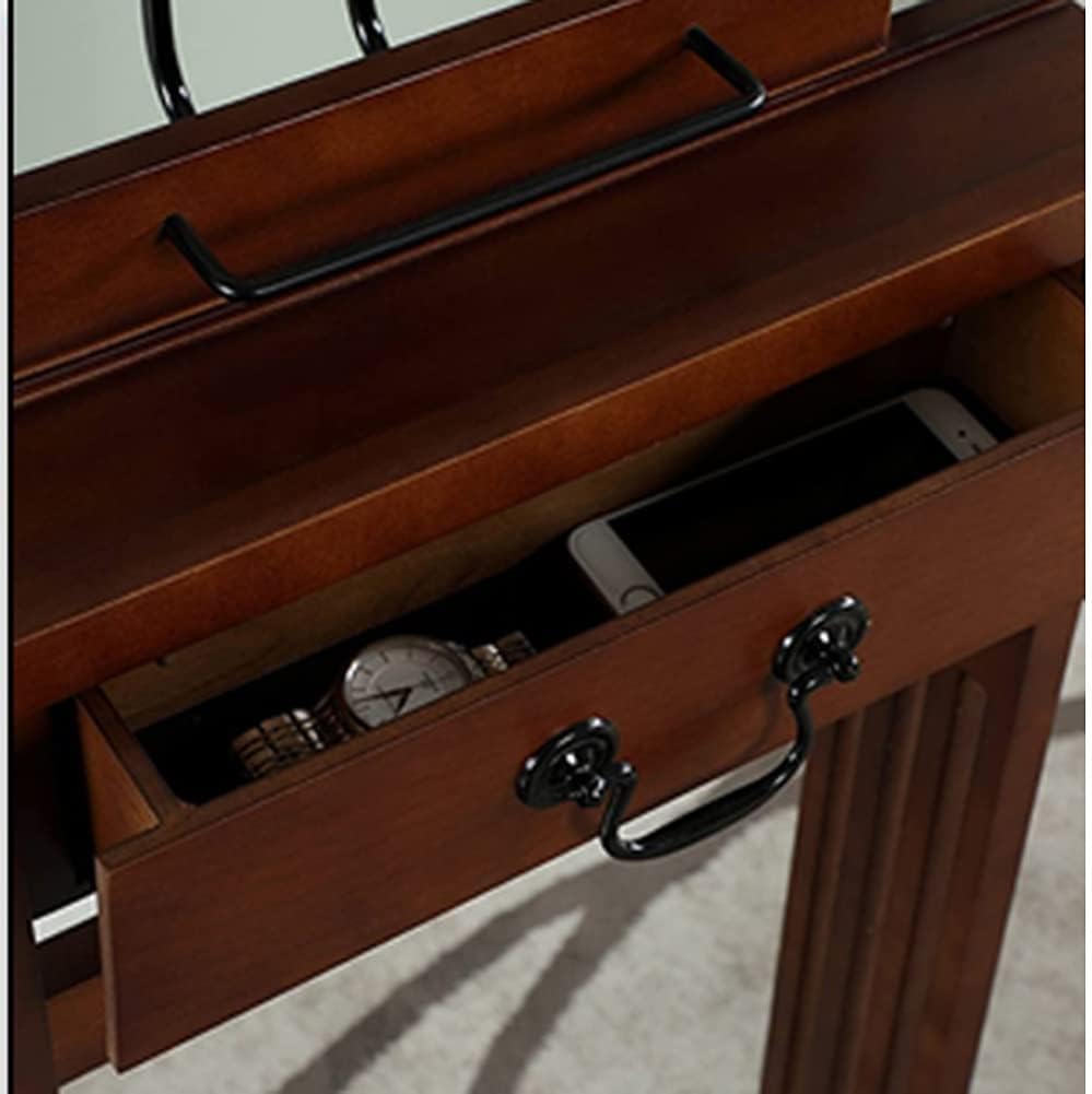 Wooden Suit Stand with Hanger Pants Bar Accessory Tray Drawer Tie & Belt Hooks Night Valet for Men Elegant Clothing nizer Perfect for Bedroom & Closet,Brown-43.2x35.6x111.8cm