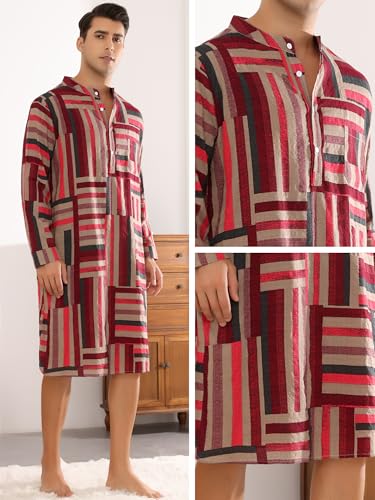 Lars Amadeus Nightshirts for Men's Long Sleeves Geometric Pattern Banded Collar Sleepshirts3