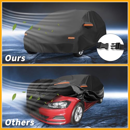 Image of Waterproof All-Weather Universal Car Cover with Right Side Zipper, 210T-PU Black Fits for Hatchback Up to 163 inch Length
