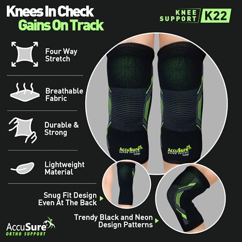 Image of AccuSure Bamboo Knee Cap for Pain Relief, Arthritis & Sports | Anti-Skid, Anti-Sweat Compression Sleeve for Men & Women | Breathable Support for Gym, Running | Unisex, Large