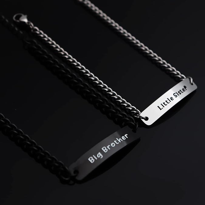 Big Sister and Little Brother Sibling Matching Bracelet Family Jewelry Gifts for Brother from Sister Set for 2 (Big Brother Little Sister Bracelet, Stainless Steel)
