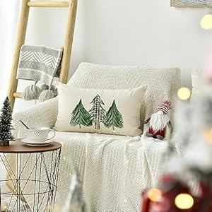 AVOIN Watercolor Christmas Tree Throw Pillow Cover 12 x 20 Inch Holiday Buffalo Plaid Cushion Case Decoration for Sofa Couch