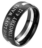 EZSONA Men's 8mm Stainless Steel Bible Verse Christian Purity Puzzle Ring 1 Timothy 4:12 Silver Size 11