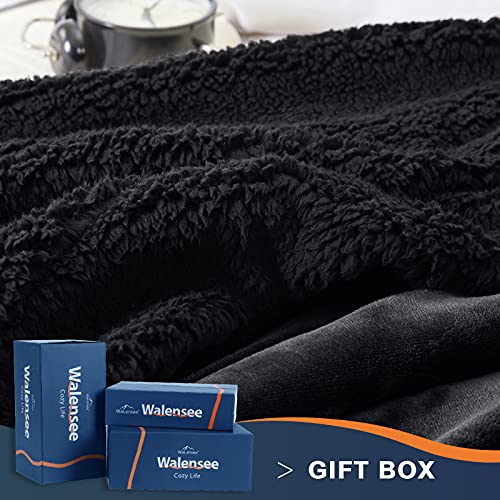 Walensee Sherpa Fleece Blanket (Throw Size 50”X60” Black) Plush Throw Fuzzy Super Soft Reversible Microfiber Flannel Blankets For Couch, Bed, Sofa Ultra Luxurious Warm And Cozy For All Seasons #TOP1