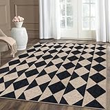 Lahome Checkered Easy Jute Area Rug, 5x7 Outdoor Patio Rug Washable Rugs for Living Room Checkerboard Indoor Outdoor Carpet, Farmhouse Geometric Non Slip Black Carpet for Backyard Dining Room