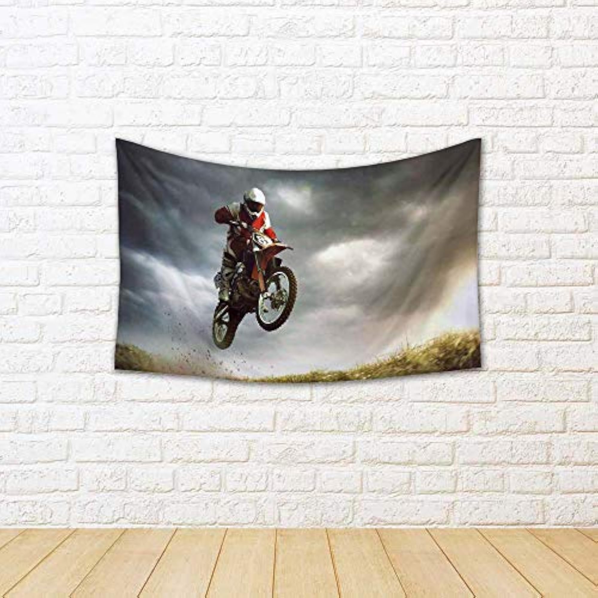 Biker Making A Stunt Canvas Fabric Tapestry Wall Hanging