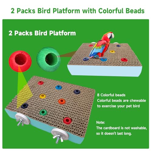Image of 2PCS Bird Chew Toys Parrot Cardboard Perch for Cage Bird Resting Platform Stand with Colorful Beads Parrot Playground Exercise Toys Parakeets Cage Accessories for Conures, Budgies