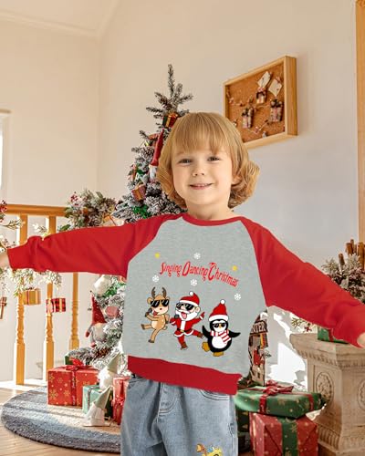 DDSOL Toddler Boy Ugly Xmas Raglan Long Sleeve Santa Elk Sweatshirt Kids Christmas Dinosaur Sweater Pullover Tops 2-7T2